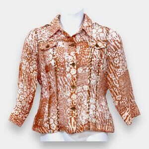 Animal Print Burnout Button Top 3/4 Sleeve Sheer MULTIPLES Women PL Artsy Y2K